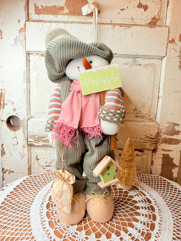 VINTAGE SNOWMAN SNOW WOMAN PINK AND GREEN AMAZING DECOR