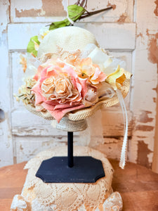 VINTAGE UNIQUE FLORAL HAT ON STAND
