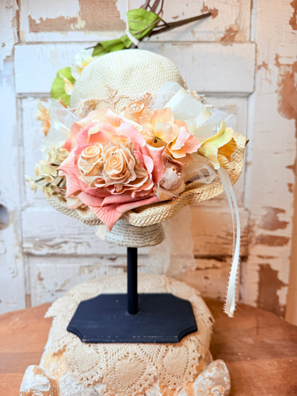 VINTAGE UNIQUE FLORAL HAT ON STAND