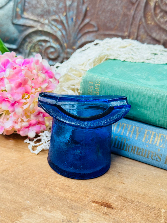 COBALT BLUE GLASS HAT ASH TRAY- 2 AVAILABLE