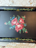 LARGE FLORAL HAND PAINTED DETAILED TOLE TRAY