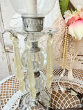 ANTIQUE CRYSTAL VICTORIAN STYLE TABLE LAMP WITH ETCHED GLASS