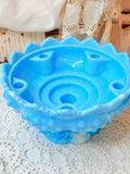 VINTAGE BLUE HOBNAIL SAWTOOTH CANDLE HOLDER DECOR COMPOTE