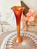 VINTAGE TALL MARIGOLD CARNIVAL GLASS SWUNG VASE