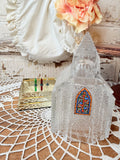 VINTAGE CRYSTAL GLASS MULTI-COLORED CHURCH LIGHT