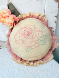 VINTAGE EMBROIDERED LACE ROSE THROW PILLOW
