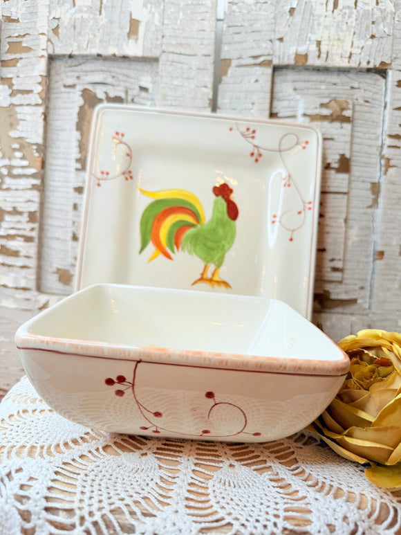 SET - PLATE AND BOWL ROOSTER HAND PAINTED - 4 SETS AVAILABLE
