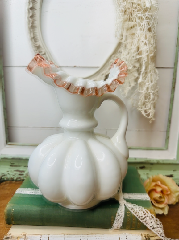 LARGE RARE PINK ROSE CREST FENTON VINTAGE PITCHER