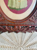 AMAZING VICTORIAN LADY HANDSTITCHED ART IN AMAZING ANTIQUE WOOD DETAILED FRAME