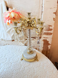 VINTAGE LUCITE AND GOLD TONE CANDELABRA WITH MARBLE BASE