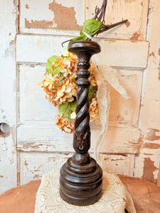 VINTAGE LARGE WOOD TWIST CANDLE HOLDER