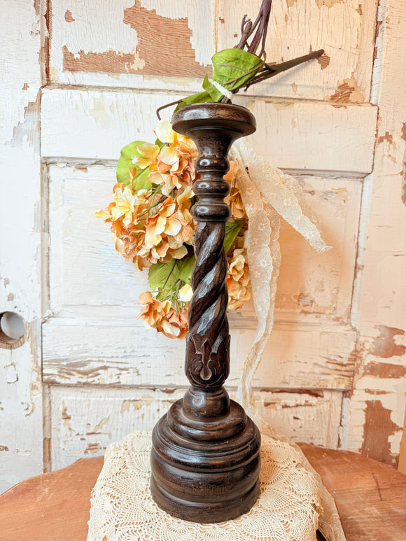 VINTAGE LARGE WOOD TWIST CANDLE HOLDER