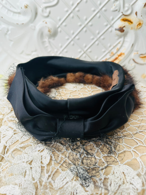 RARE VINTAGE BOW AND FUR HEADBAND