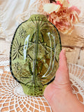 VINTAGE OLIVE GREEN GLASS STAR DIVIDED DISH