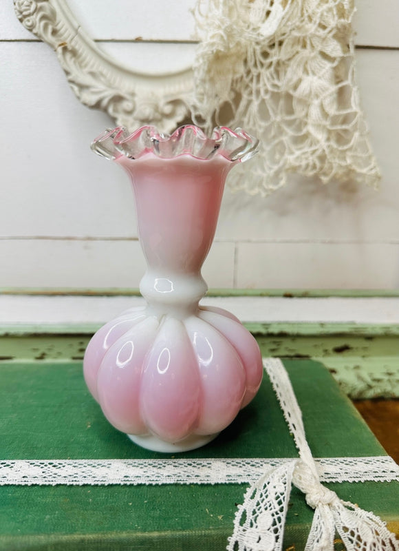 PINK OMBRÉ ORNATE RARE VINTAGE CREST VASE FENTON - 2 AVAILABLE