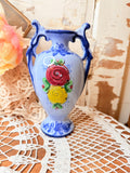 VINTAGE VESRAL PORTUGAL DOUBLE HANDLED VASE BLUE AND WHITE PORCELAIN
