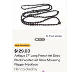 ANTIQUE FRENCH ART DECO BLACK FACETED JET GLASS FLAPPER NECKLACE