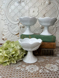 LARGE ORNATE MILK GLASS DETAILED CANDLESTICK HOLDER SCALLOPED GRAPE MOTIF - 3 AVAILABLE