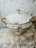 VINTAGE WHITE WITH GOLD TRIM PORCELAIN TUREEN