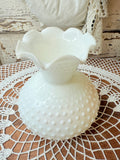 VINTAGE MILK GLASS HOBNAIL LARGE SCALLOPED VASE