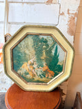VINTAGE OCTAGONAL BISCUIT TIN WITH ARTWORK