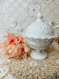 MILK GLASS INTRICATE DETAIL VINTAGE COMPOTE