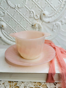 FIREKING PINK SWIRL MILK GLASS SUGAR BOWL AND PLATE