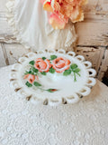 RARE PAINTED WHITE MILK GLASS CAKE STAND