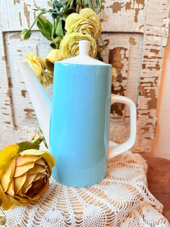 MID CENTURY RETRO BLUE AND WHITE JAPAN TALL COFFEE POT