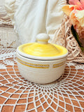 VINTAGE FRANCISCAN YELLOW ACCENTED SUGAR BOWL AND LID