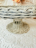 VINTAGE WHITE WICKER CAKE STAND