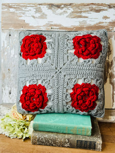 ROSETTE HANDMADE THROW PILLOW - GREY