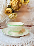 VINTAGE GEORGE JONES AND SONS GREEN DETAILED TEACUP AND SAUCER SET - 5 SETS AVAILABLE