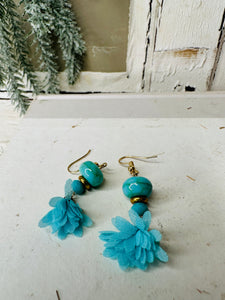 PAIR OF TURQUOISE ORNATE VINTAGE DANGLY EARRINGS