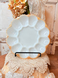 MILK GLASS YELLOW TRIM VINTAGE EGG PLATE