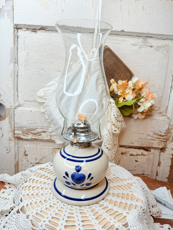 VINTAGE DELFT HURRICANE OIL LAMP
