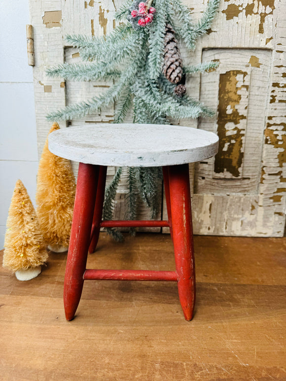 ANTIQUE RED AND WHITE PLANT STOOL