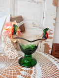 VINTAGE GREEN MURANO STYLE TWO TONE GLASS FLORAL RARE BASKET