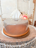 XL VINTAGE WOODEN LAZY SUSAN WITH LUCITE CLOCHE