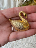 VINTAGE GOLDEN SWAN LOCKET PERFUME HOLDER BROOCH