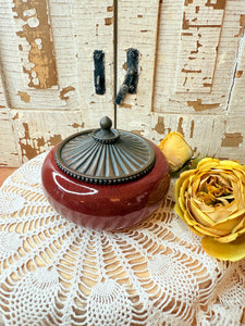 VINTAGE BROWN CERAMIC TRINKET BOX NEW OLD STOCK