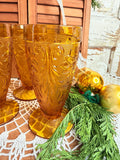 SET OF 3 DAMASK AMBER GLASS ORNATE CUPS