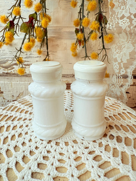 SET OF 2 VINTAGE MILK GLASS SPICE JARS - 10 SETS AVAILABLE