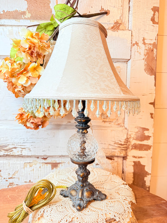VINTAGE BRASS AND GLASS TABLE LAMP WITH SHADE - 2 AVAILABLE