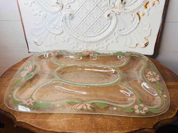 VINTAGE XL ART GLASS DIVIDED TRAY