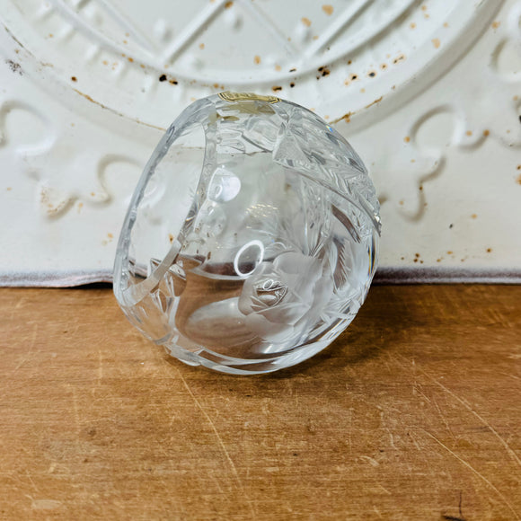HANDBLOWN VINTAGE ETCHED CRYSTAL CANDLE HOLDER