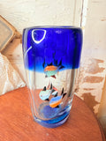 VINTAGE CLEAR WITH COBALT HEAVY GLASS AQUARIUM VASE