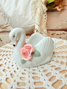 VINTAGE ROSE SWAN TRINKET NAPKIN HOLDER