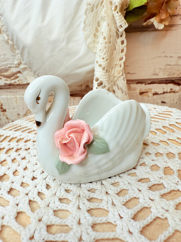 VINTAGE ROSE SWAN TRINKET NAPKIN HOLDER