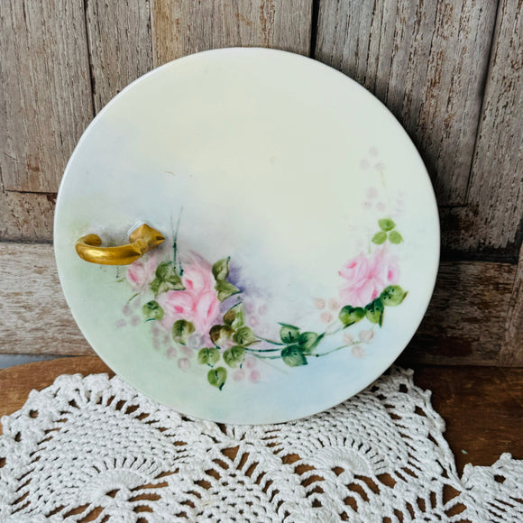 FLORAL VINTAGE HANDPAINTED BAVARIA PLATE WITH FINGER LOOP